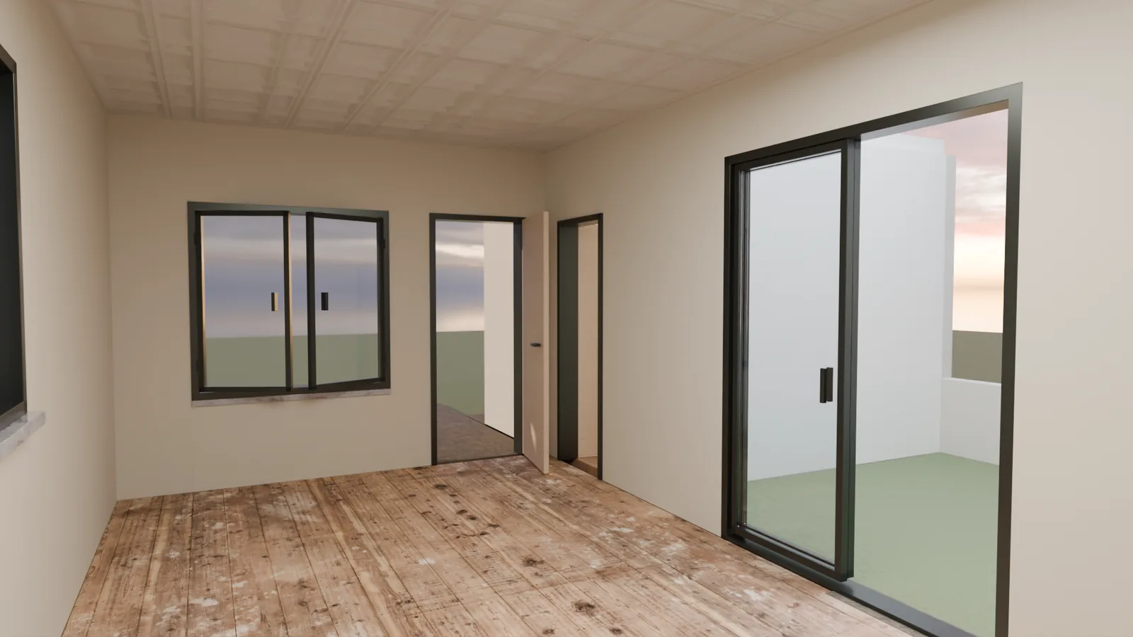 Vista de desarrollo interior con acceso y abertura grande