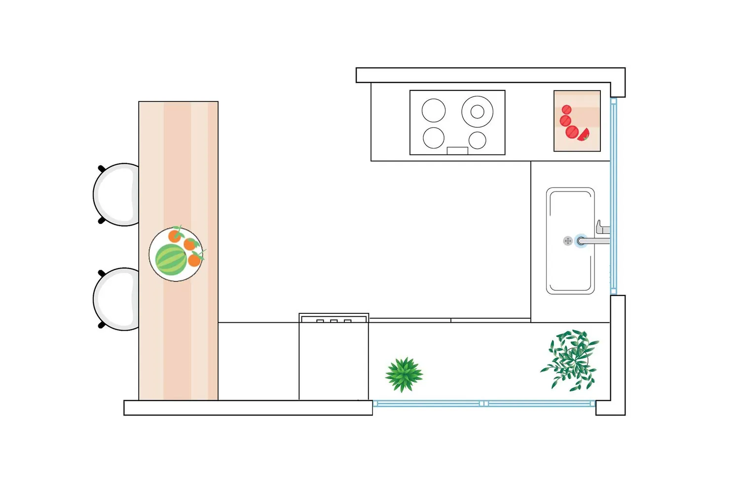 Croquis de planta original de la kitchenette AT-02