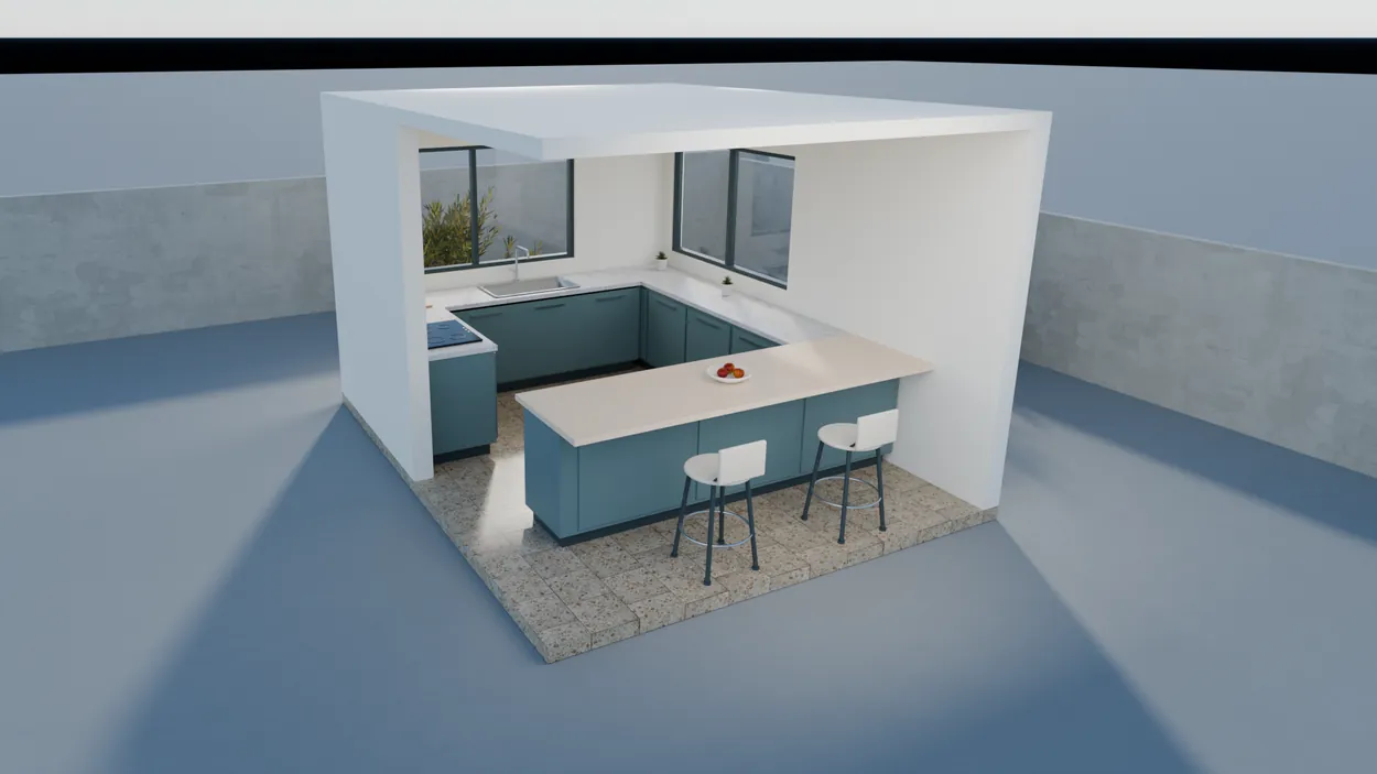 Pre-render con luz y materiales de trabajo